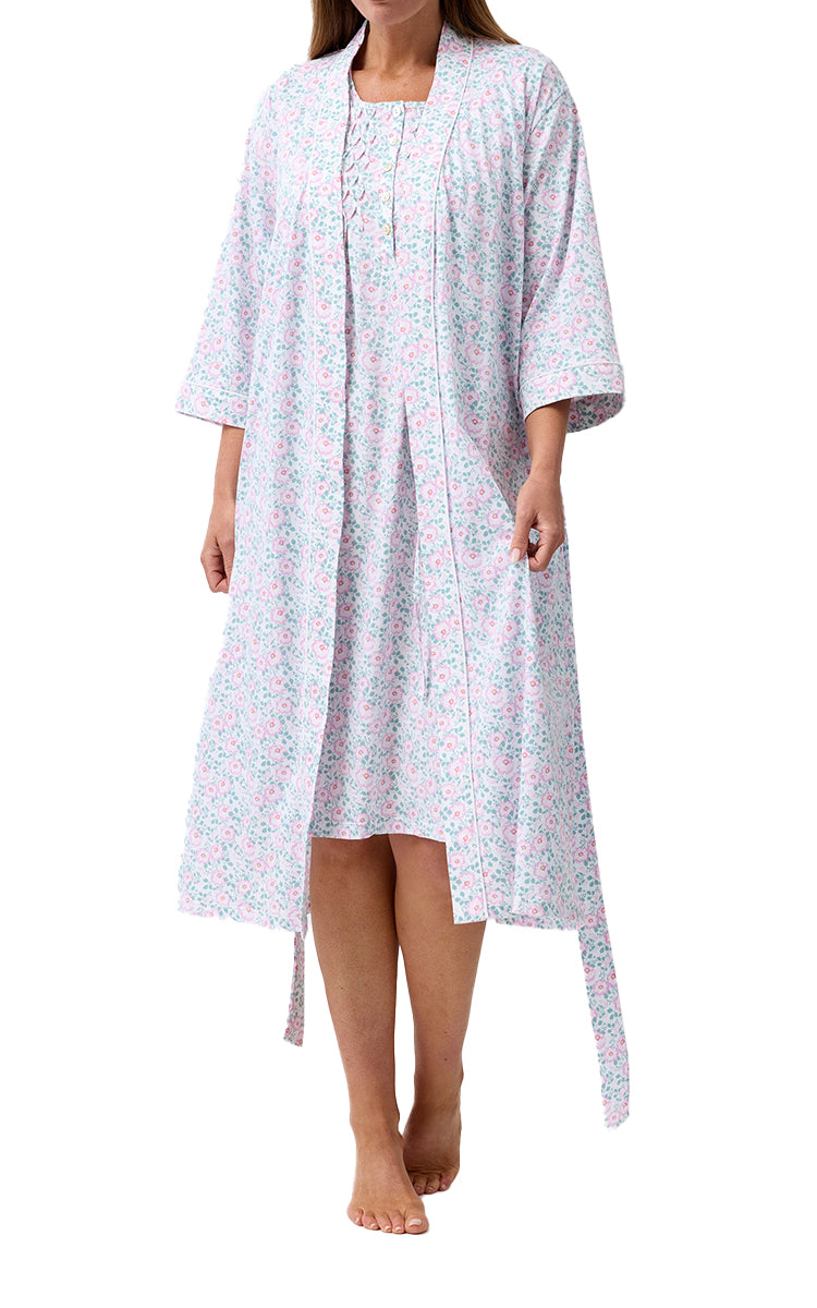 Schrank 100% Cotton Jersey Robe with 3/4 Length Sleeve in Pink Camellia SK952C6