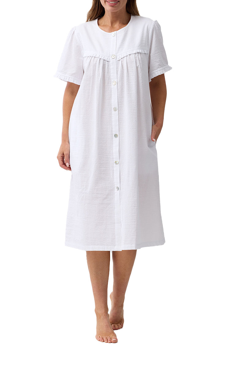 Schrank 100% Cotton Brunchcoat with Short Sleeve in White SK926W6