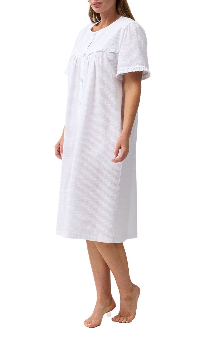 Schrank 100% Cotton Brunchcoat with Short Sleeve in White SK926W6