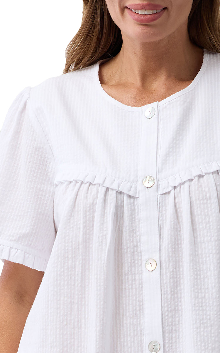 Schrank 100% Cotton Brunchcoat with Short Sleeve in White SK926W6