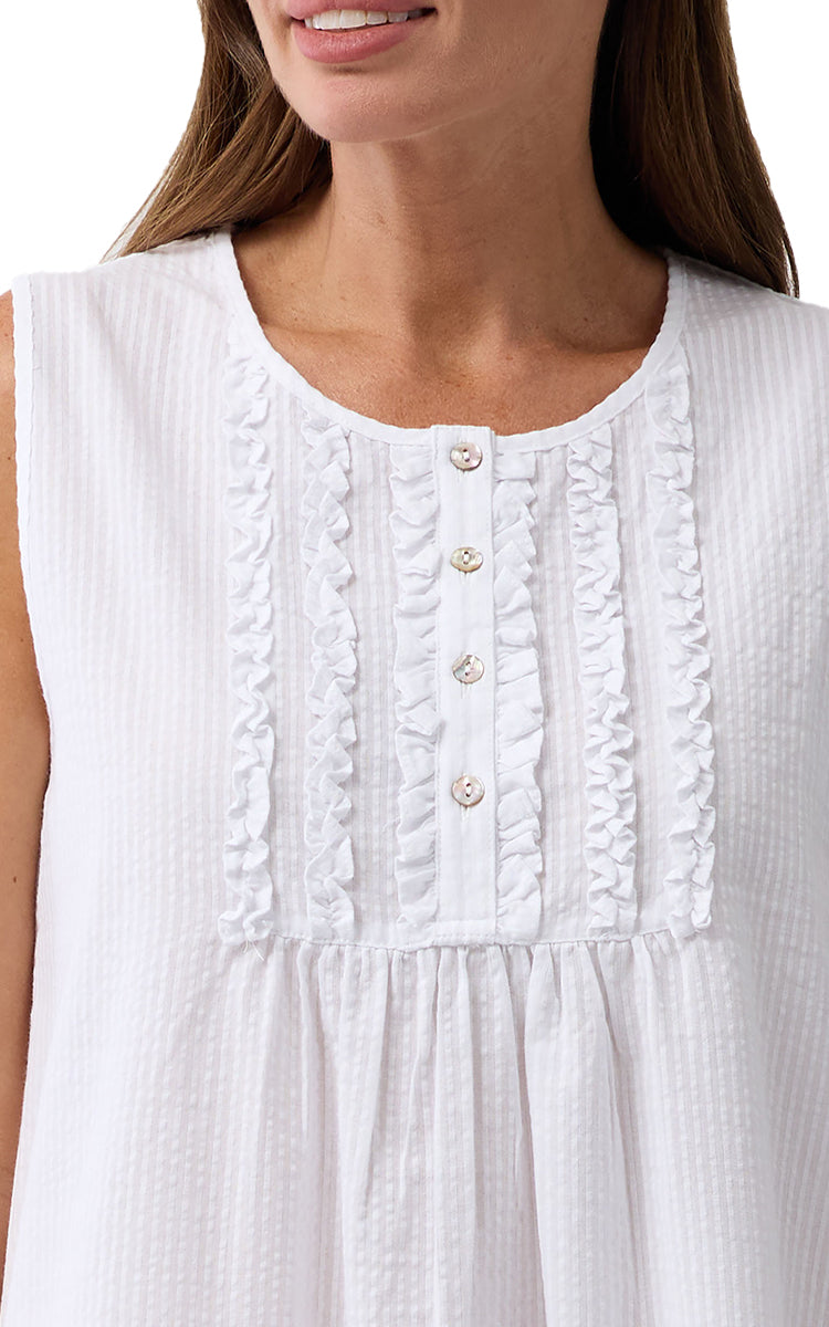 Schrank 100% Cotton Seersucker Sleeveless Nightgown in White SK807W6