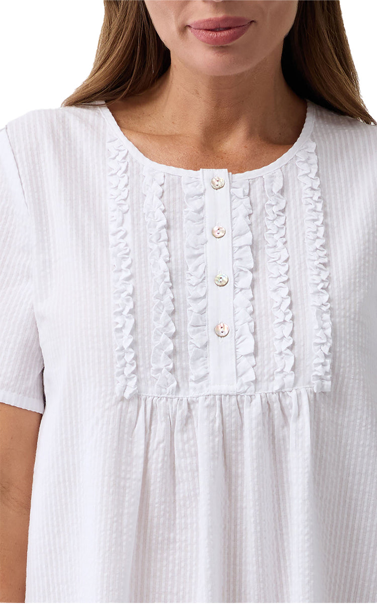 Schrank 100% Cotton Seersucker Short Sleeve Nightgown White SK707W6