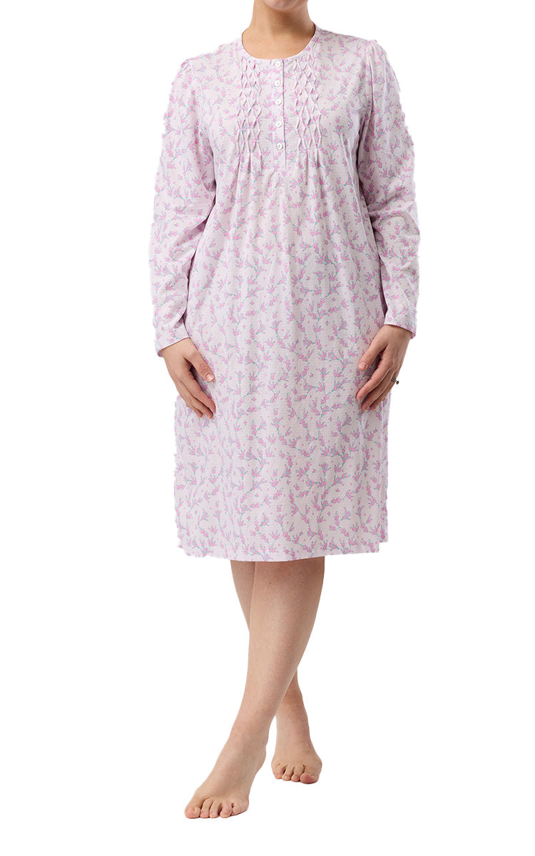 Schrank Polycotton Jersey Long Sleeve Nightgown In Jasmine Pink SK244J6