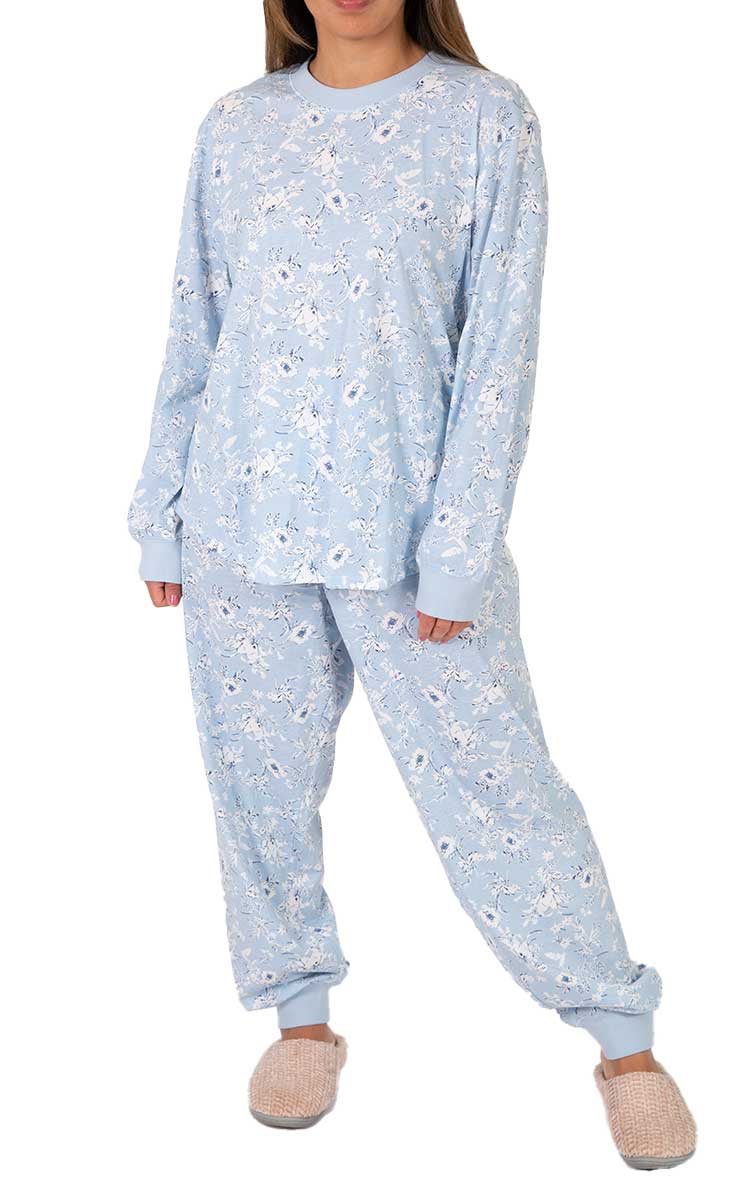 Schrank 100% Cotton Pyjama with Long Sleeve and Long Pant in Blue Floral Shelley SK102S