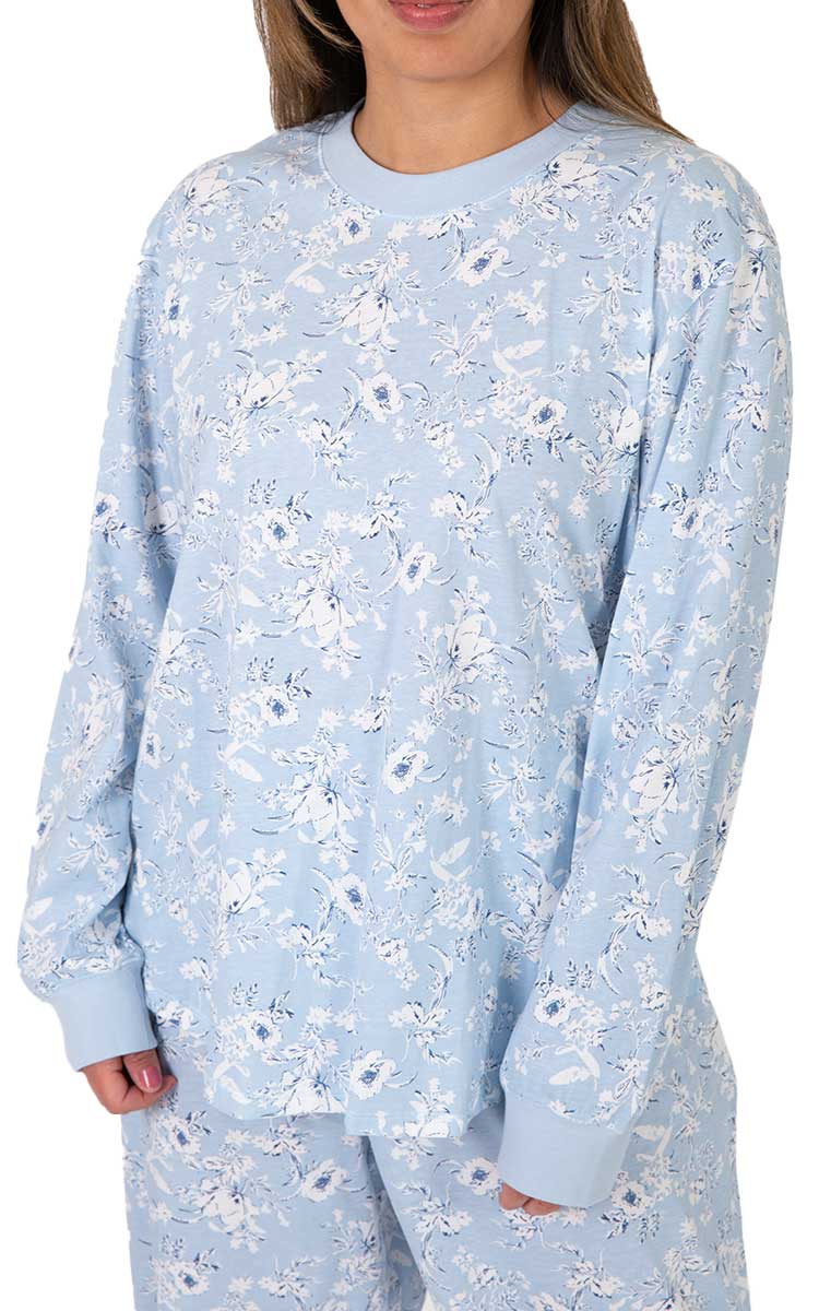 Schrank 100% Cotton Pyjama with Long Sleeve and Long Pant in Blue Floral Shelley SK102S