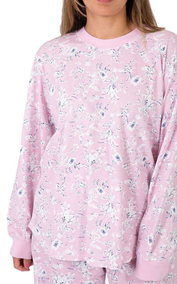 Schrank 100% Cotton Pyjama with Long Sleeve and Long Pant in Pink Floral Shelley SK102S