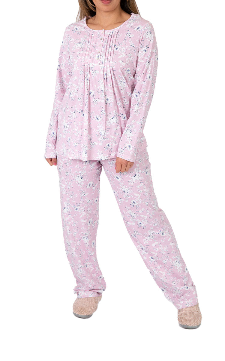 Schrank 100% Cotton Pyjama with Long Sleeve and Long Pant in Pink Floral Shelley SK103S