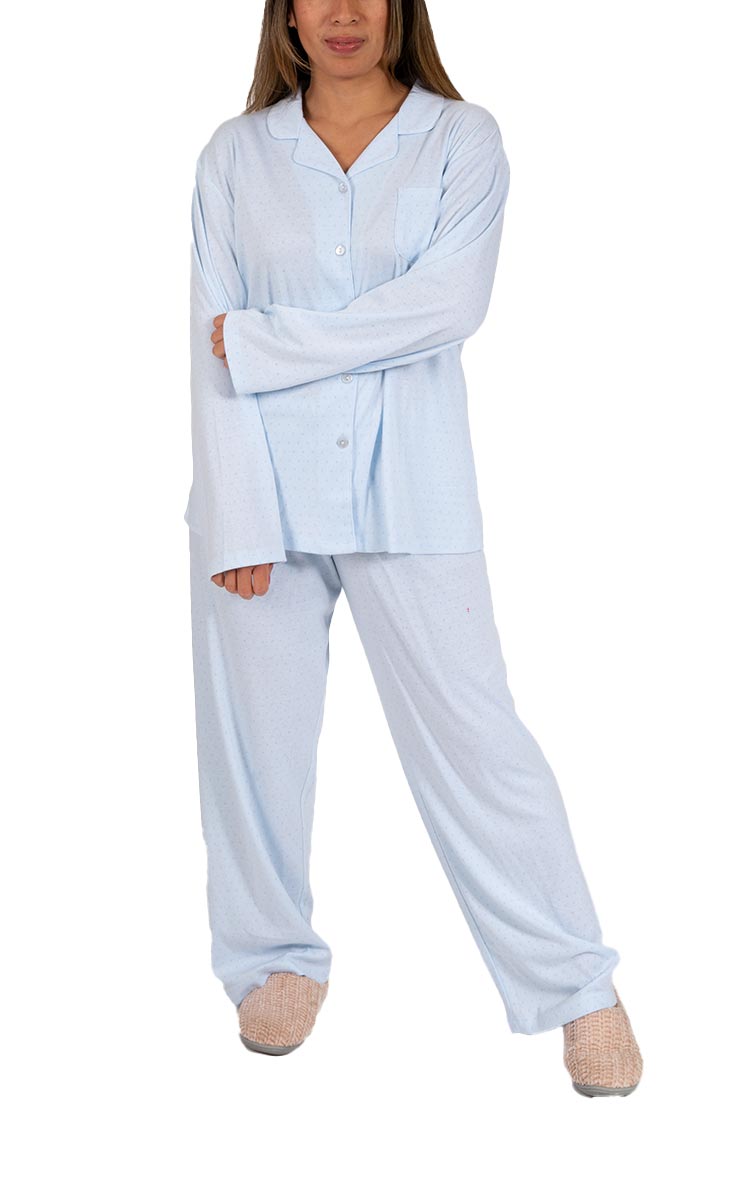 Woman wearing Schrank Pyjama for winter in polycotton