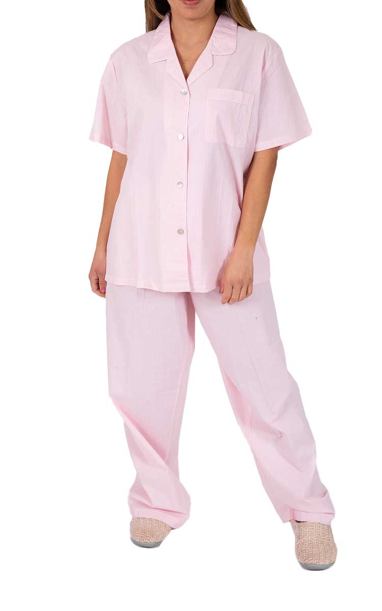 Schrank 100% Cotton Pyjama with Short Sleeve and Long Pant in Pink SK223