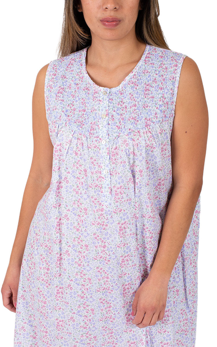 Schrank 100% Cotton Nightgown Sleeveless in Blue Floral Ava SK420