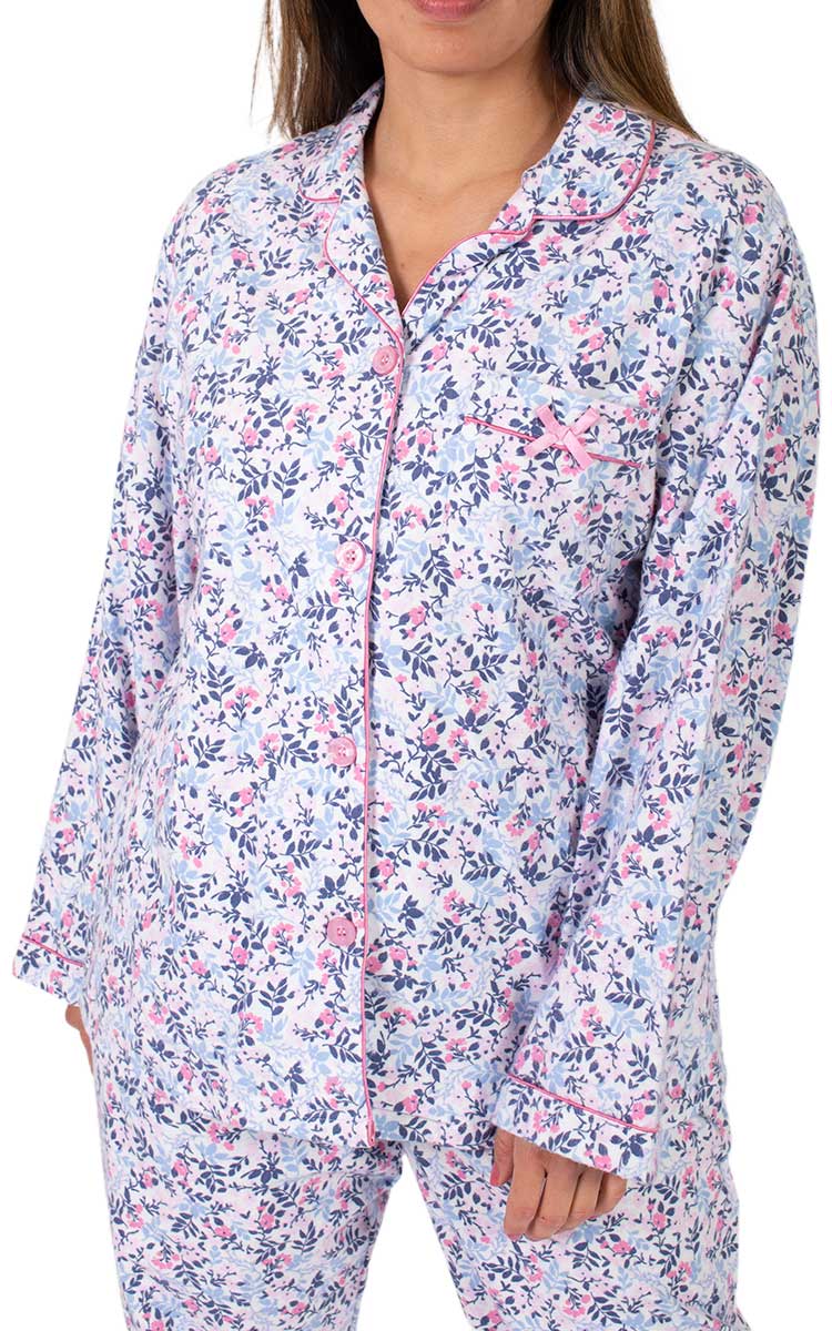Woman wearing Schrank pyjama for winter in cotton flannelette