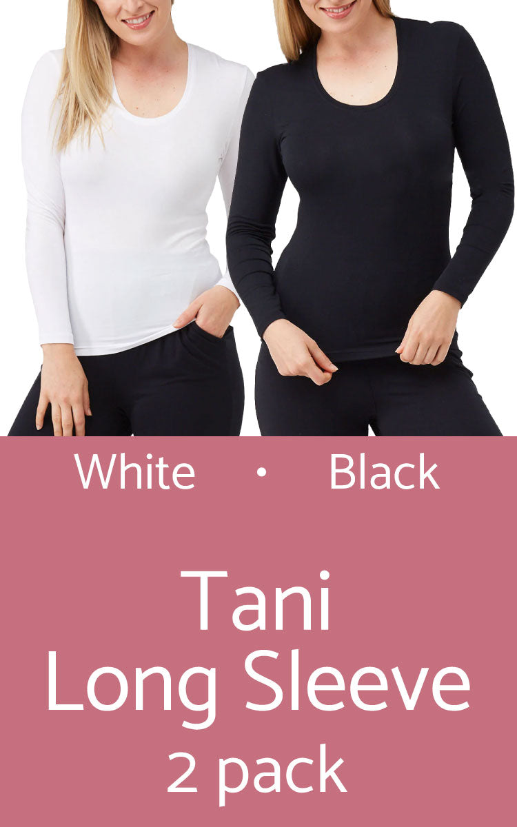 Tani 100% Modal Top with Long Sleeve and Scoop Neck 2 Pack in Black, White 79350