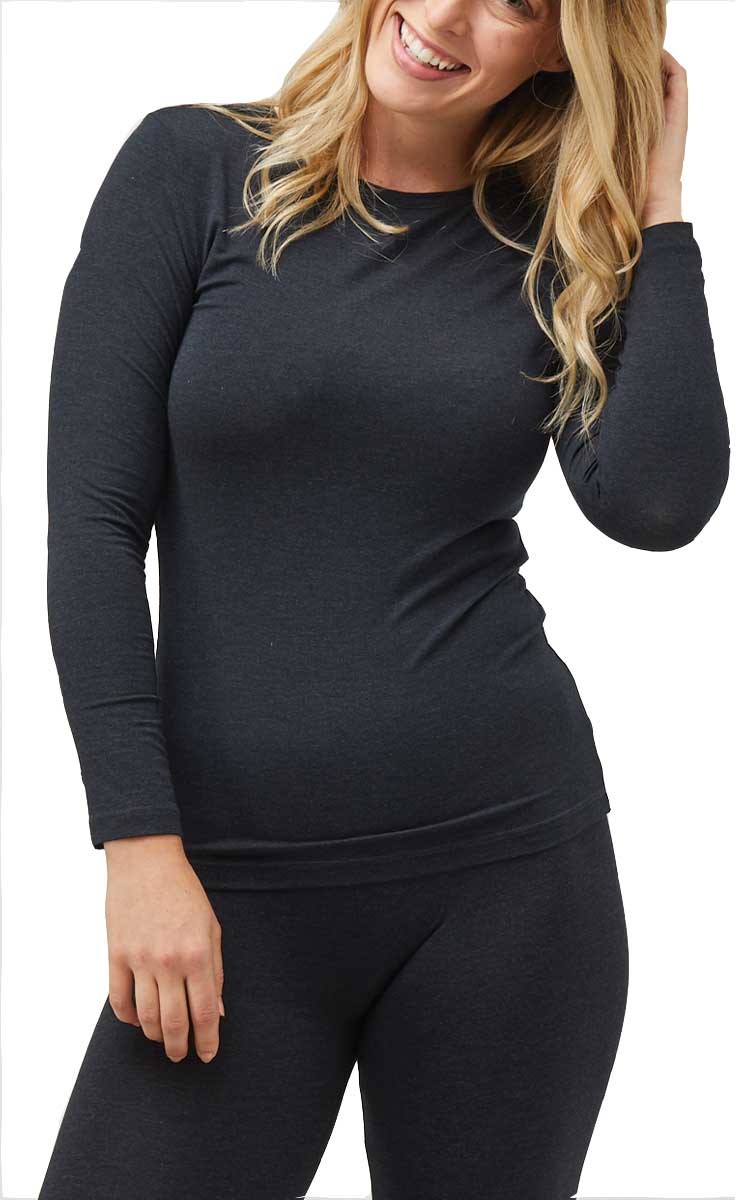 Tani 100% Modal Top with Long Sleeve and Round Neck in Graphite 79276