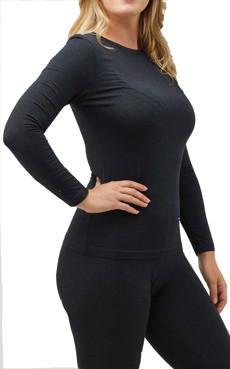 Tani 100% Modal Top with Long Sleeve and Round Neck in Graphite 79276