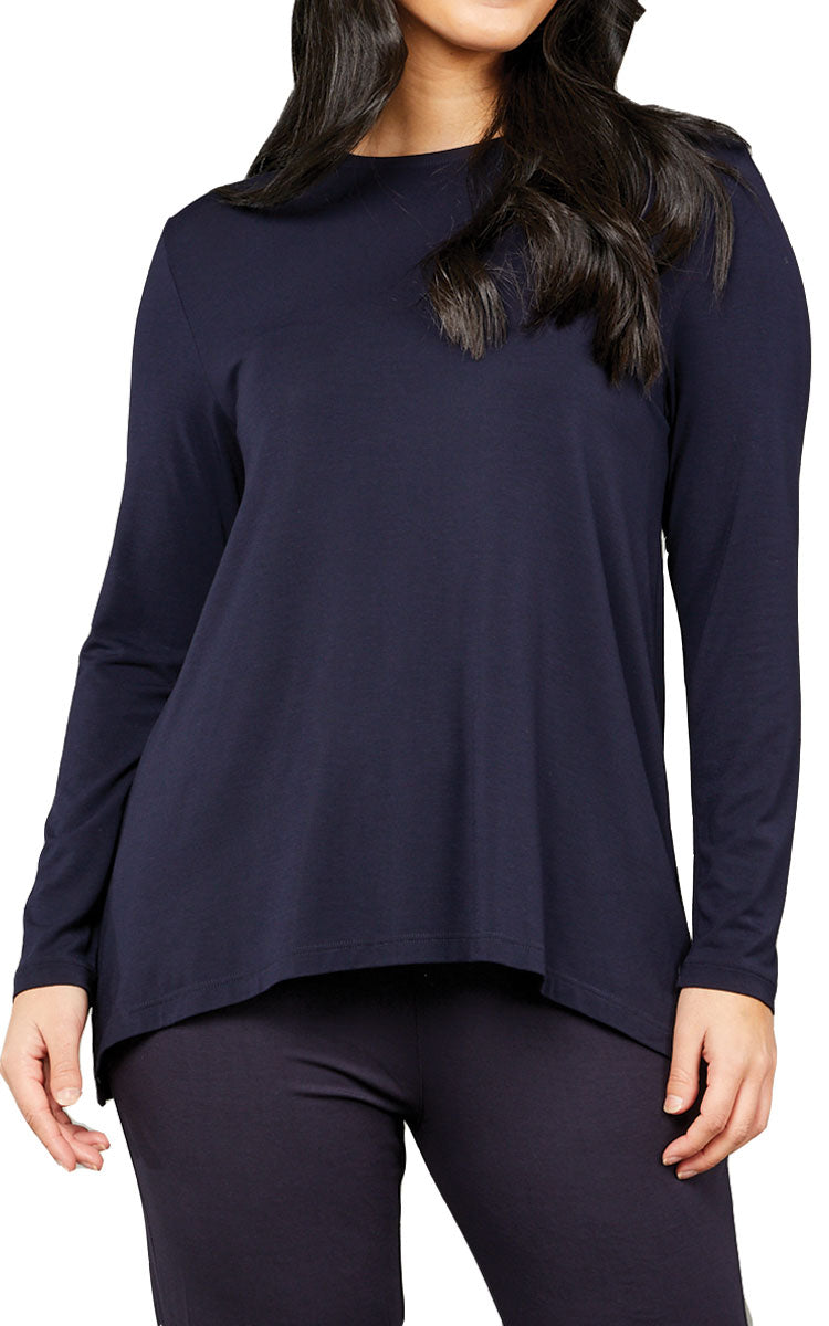 Tani 100% Modal Top with Long Sleeve and Round Neck Swing Fit in Navy 79372