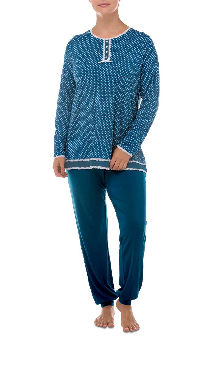 Yuu 100% Viscose Pyjama with Long Sleeve in Peacock Y272