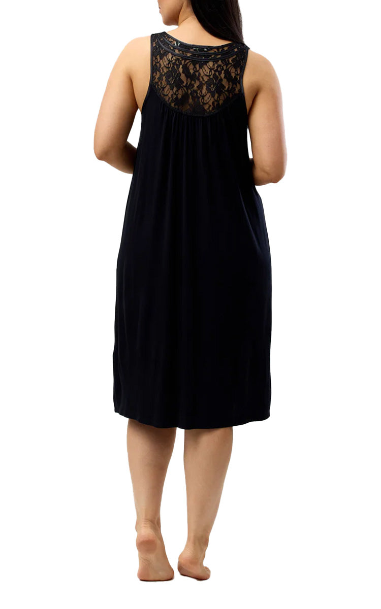 Yuu 100% Viscose Nightgown Sleeveless with Lace in Black Y362