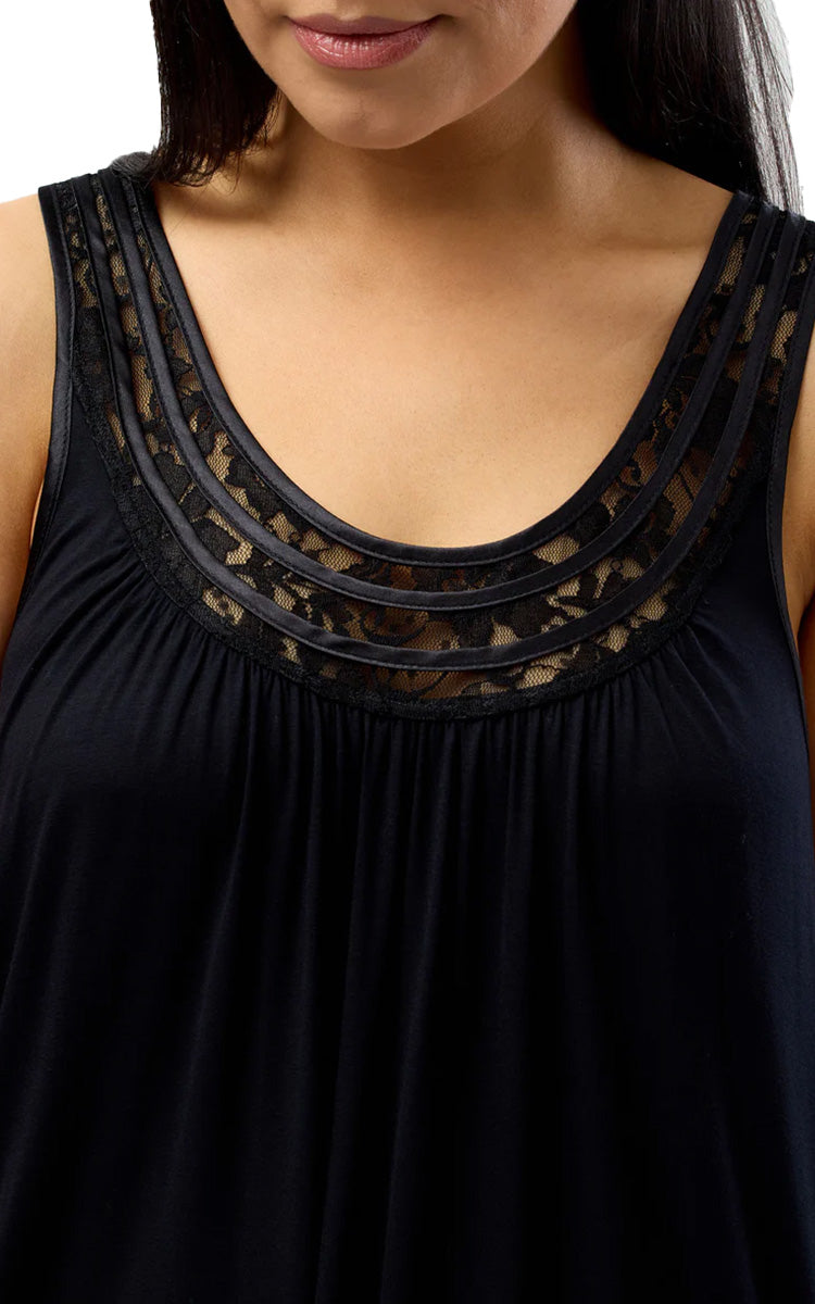 Yuu 100% Viscose Nightgown Sleeveless with Lace in Black Y362