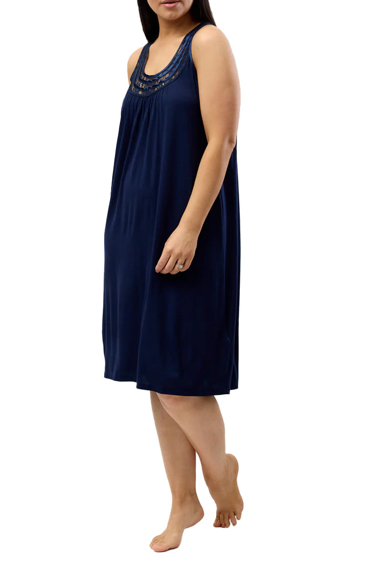 Yuu 100% Viscose Nightgown Sleeveless with Lace in Navy Y362