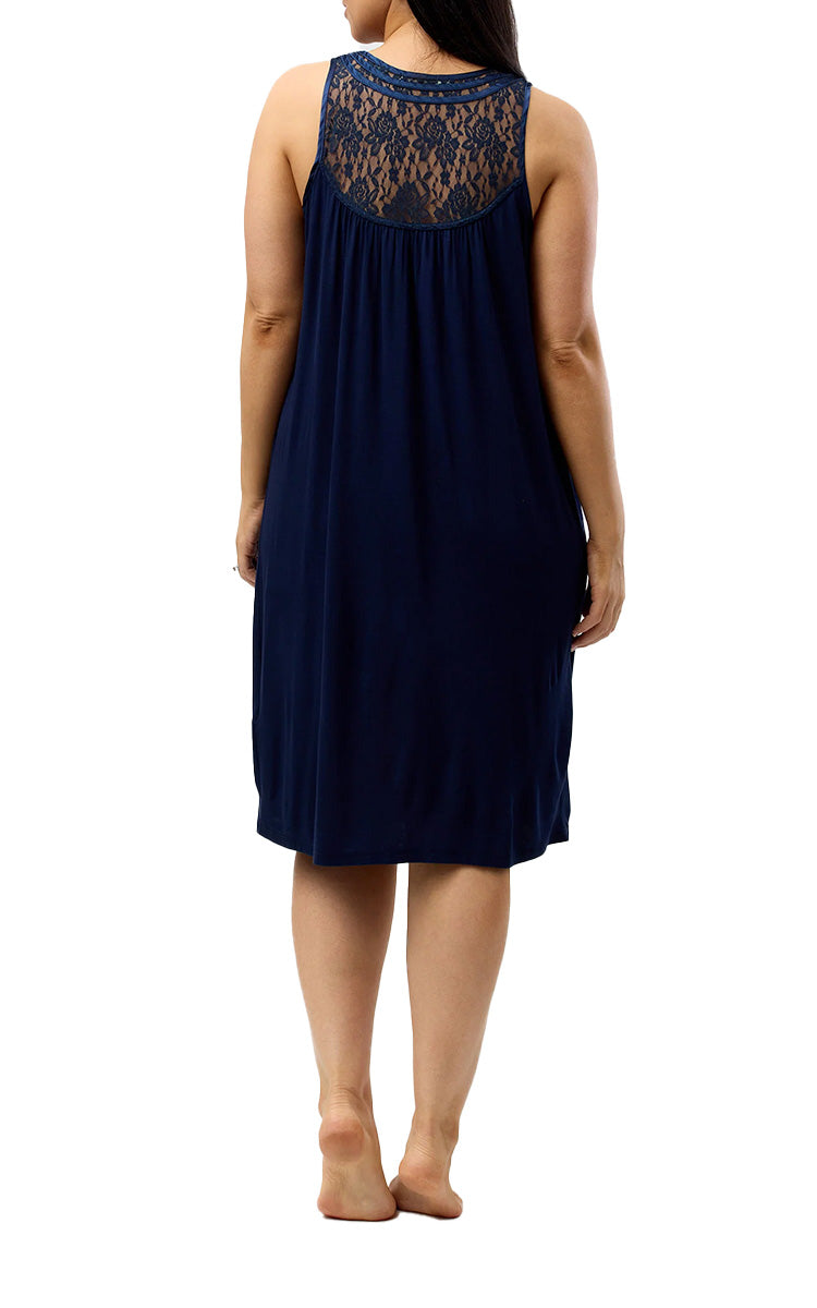 Yuu 100% Viscose Nightgown Sleeveless with Lace in Navy Y362