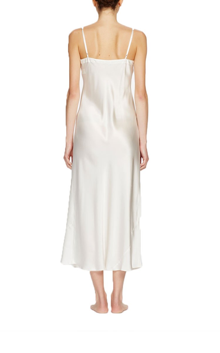 woman wearing ginia silk nightgown in ivory