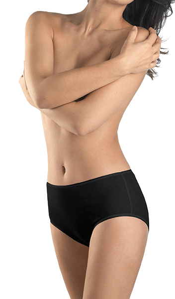 woman wearing Hanro Cotton Maxi Brief Seamless underwear in black