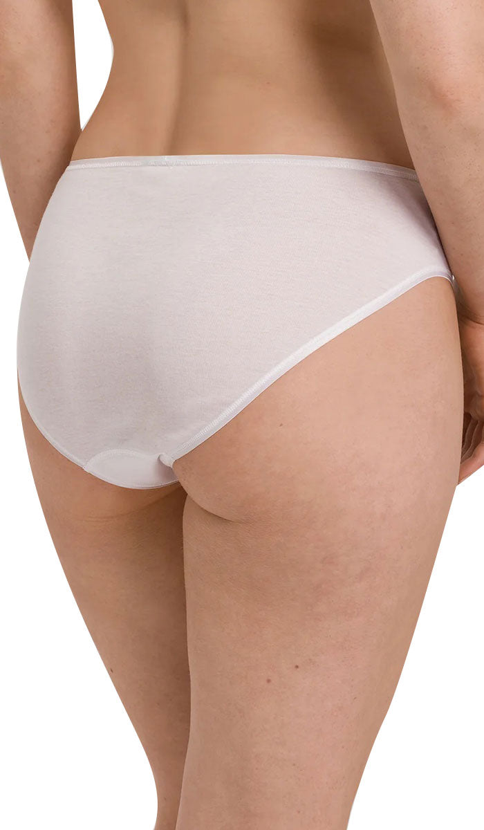 woman wearing Hanro Cotton hi cut Seamless underwear in white