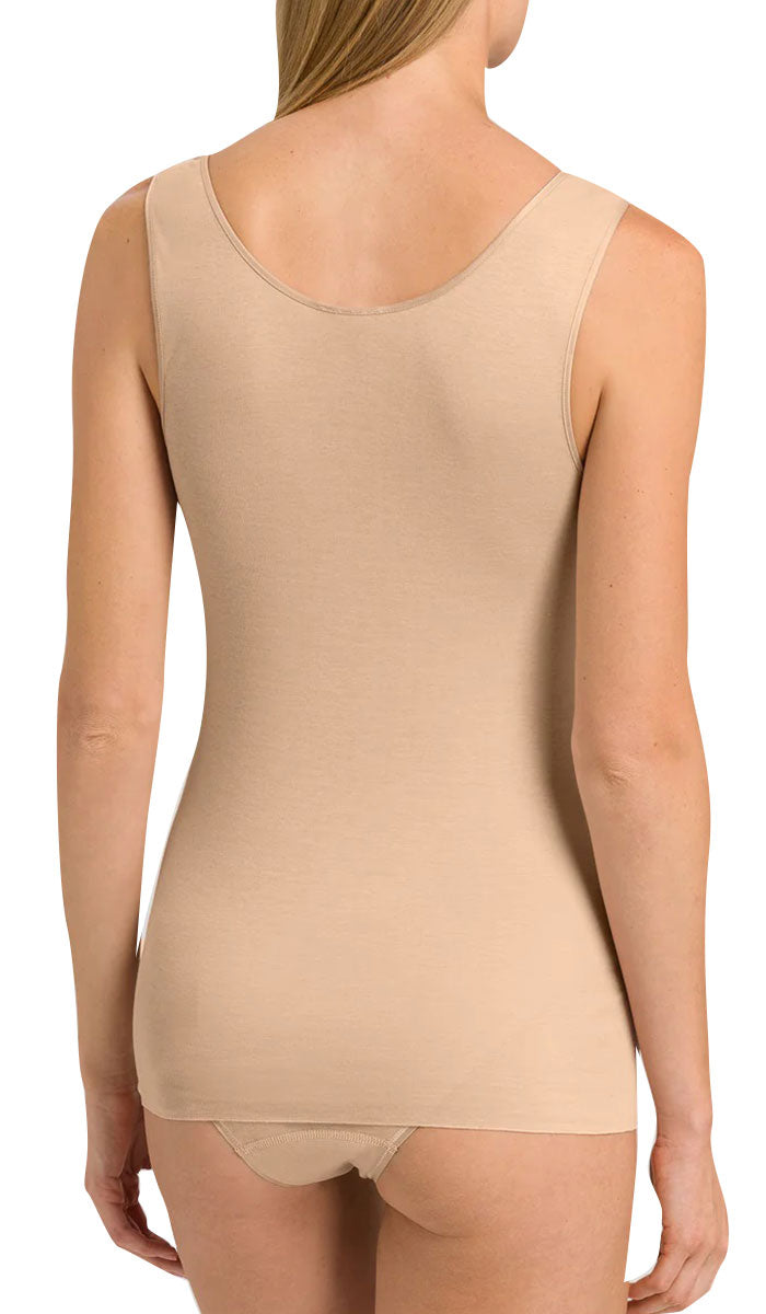 woman wearing hanro singlet in beige