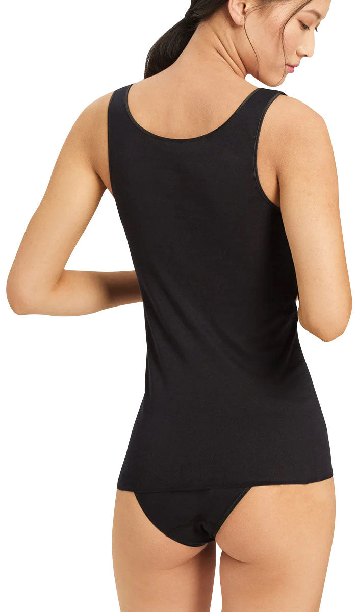 woman wearing hanro singlet in black