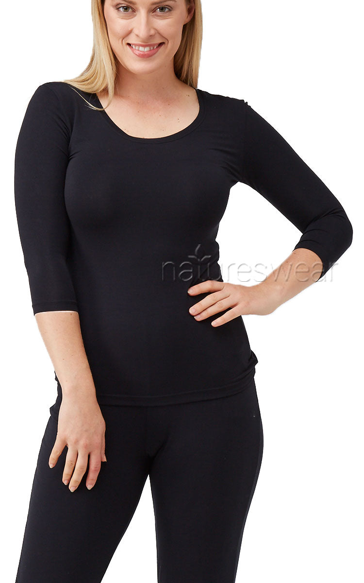 Tani 3/4 Sleeve Scoop Neck Top Black Australia and New Zealand Modal womenswear