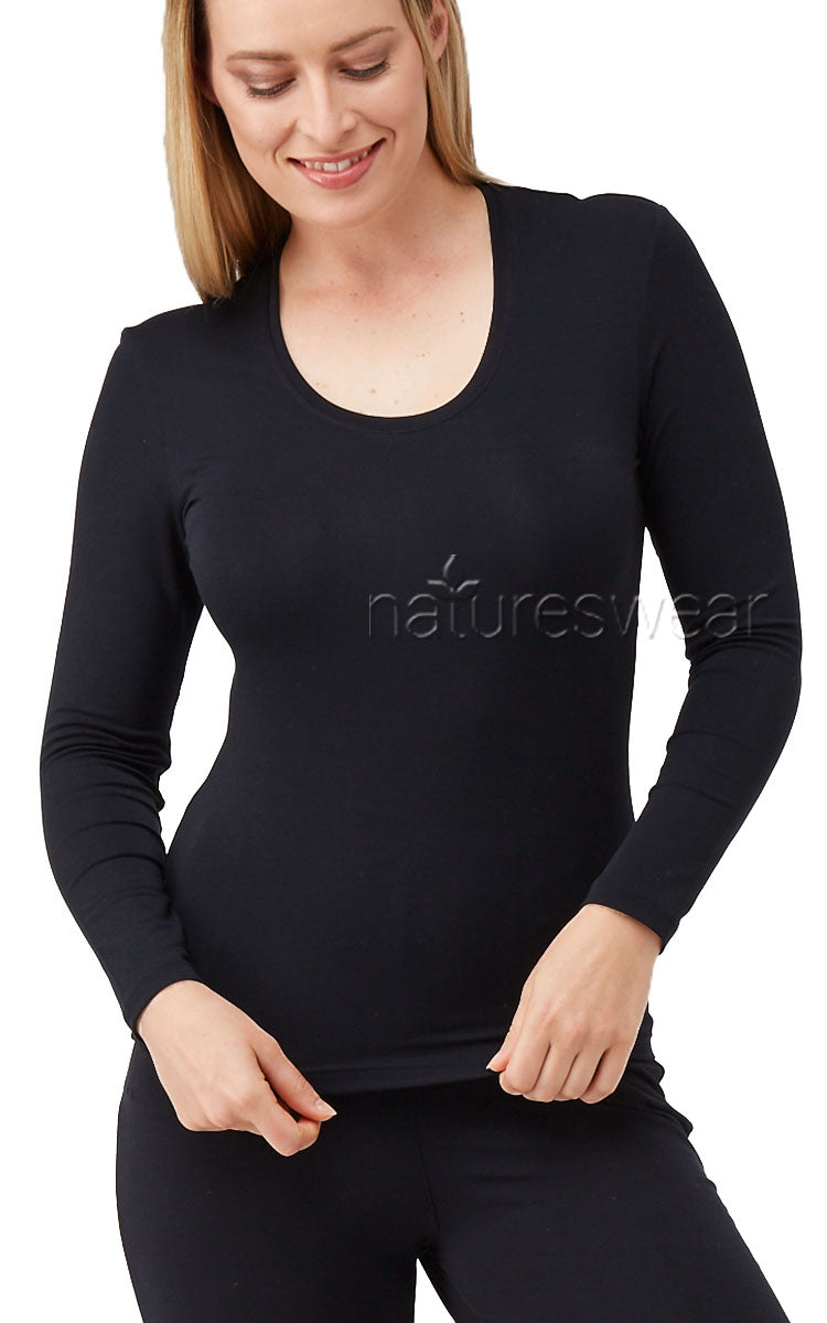 Tani 100% Modal Top with Long Sleeve and Scoop Neck In Black 79350