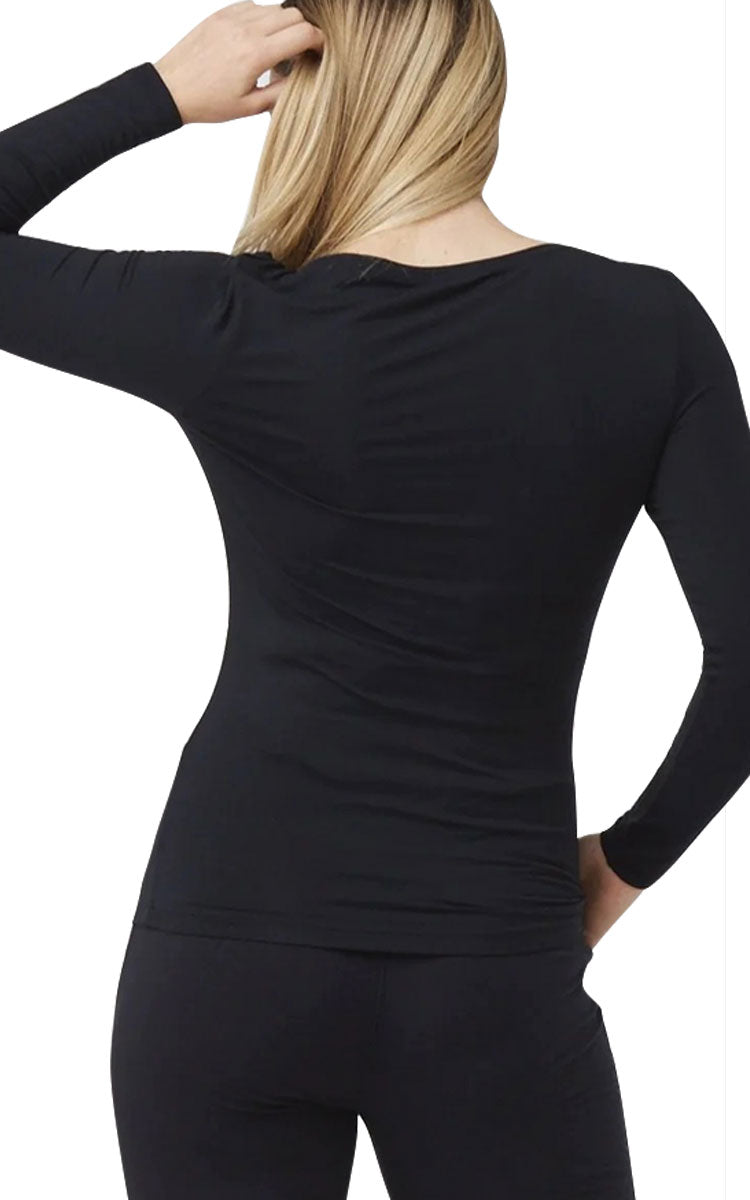 Tani 100% Modal Top with Long Sleeve and V Neck in Black 79228