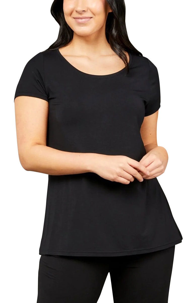 Tani 100% Modal Top with Short Sleeve Swing Fit in Black 79375