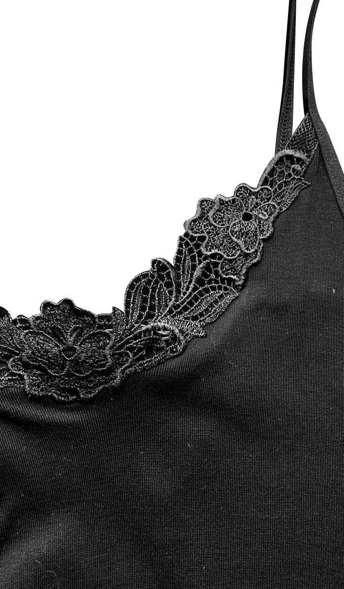 Emmebivi Fine Mercerized Cotton Camisole With Lace In Black 12311