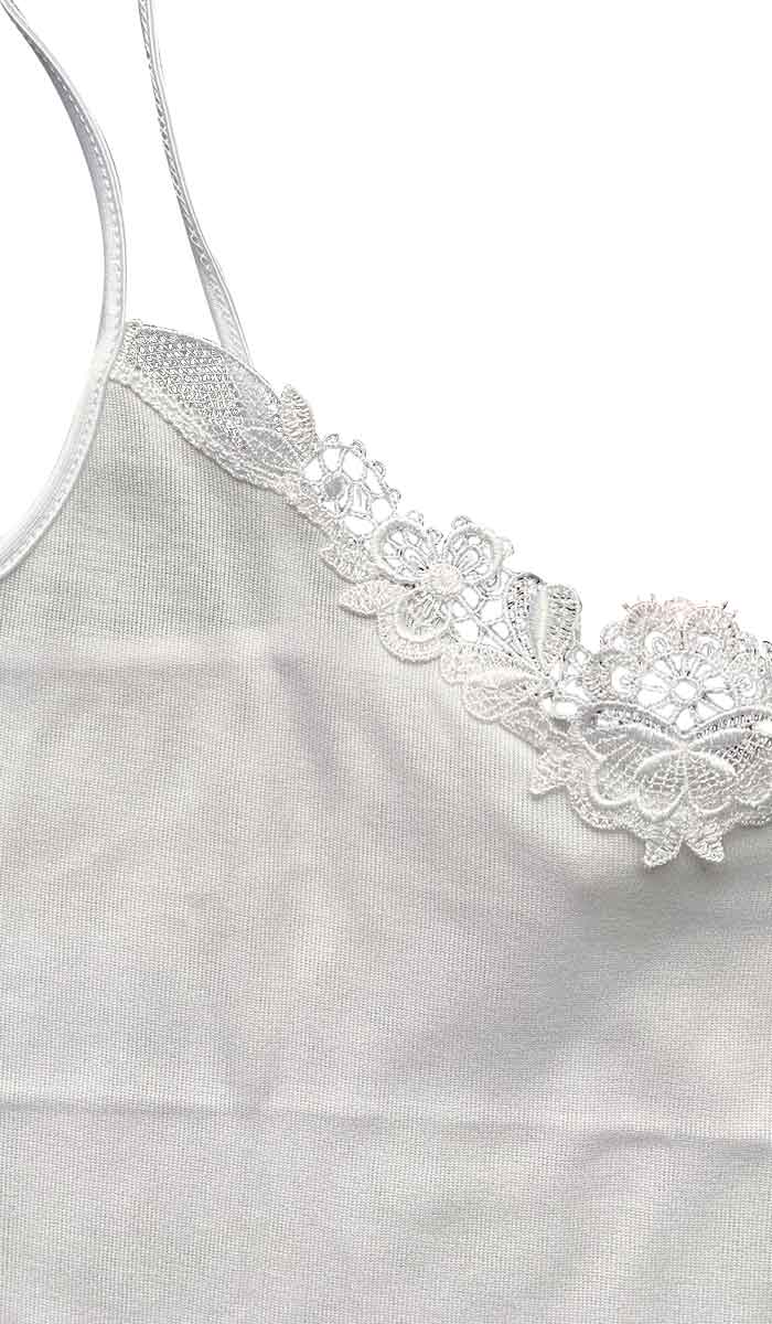 Emmebivi Mercerized Cotton Camisole With Lace in Ivory 12311