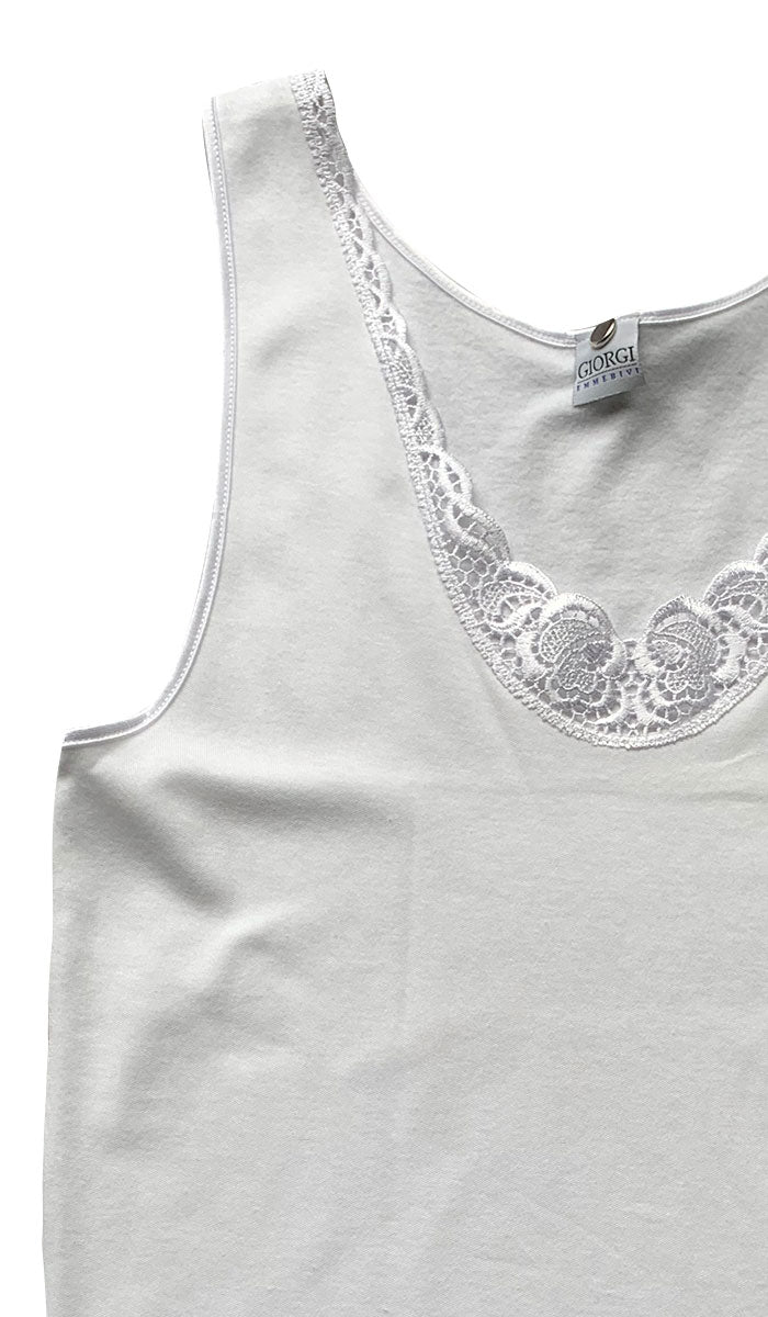 Emmebivi 100% Cotton Singlet Thermal with Lace Trim in White 33012