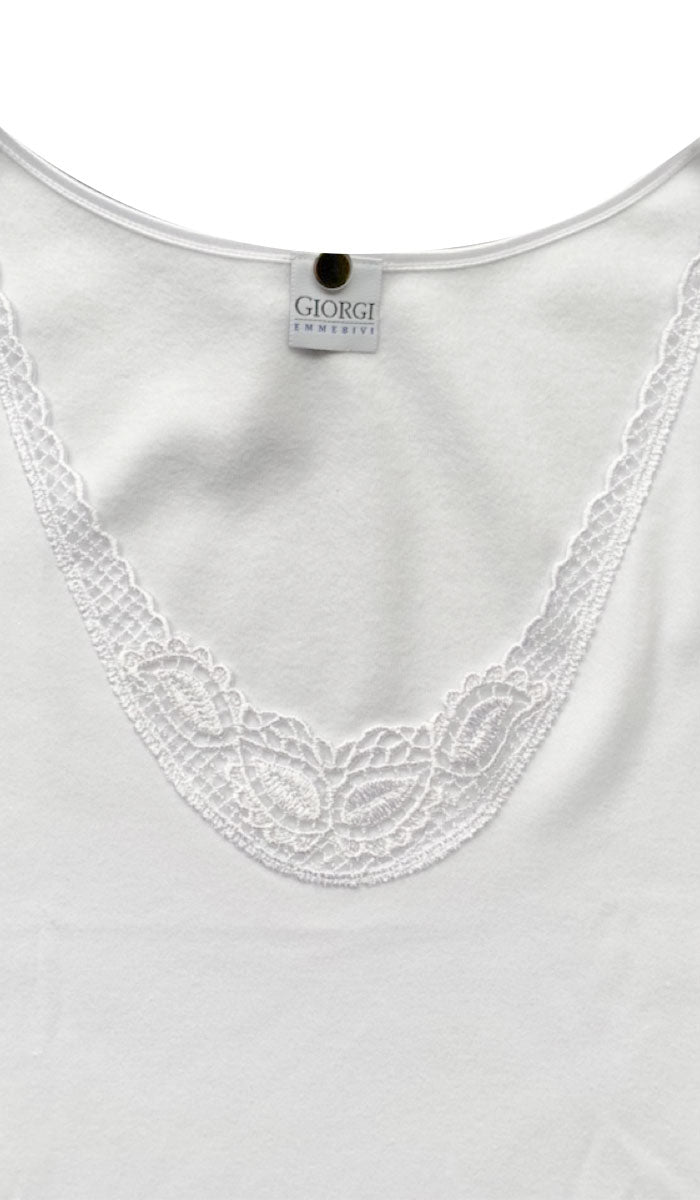 Emmebivi 100% Cotton with Lace Thermal Short Sleeve Spencer in White 33013