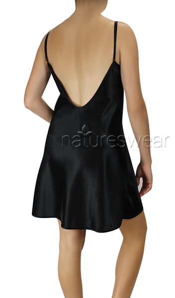 Siren Low Back Black Silk Chemise With Lace Natureswear Australia and New Zealand