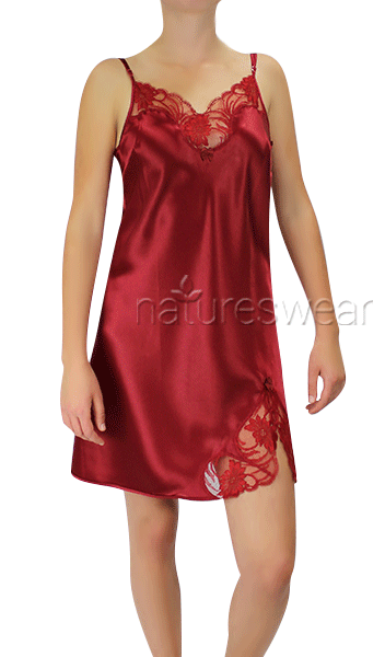 Siren Low Back Ruby Silk Chemise With Lace