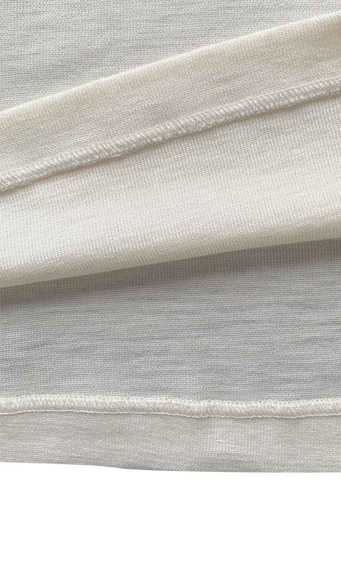 Emmebivi Lace Trim 85% Wool & 15% Silk Singlet in Ivory 93061Woman wearing emmebivi singlet in ivory made from wool and silk