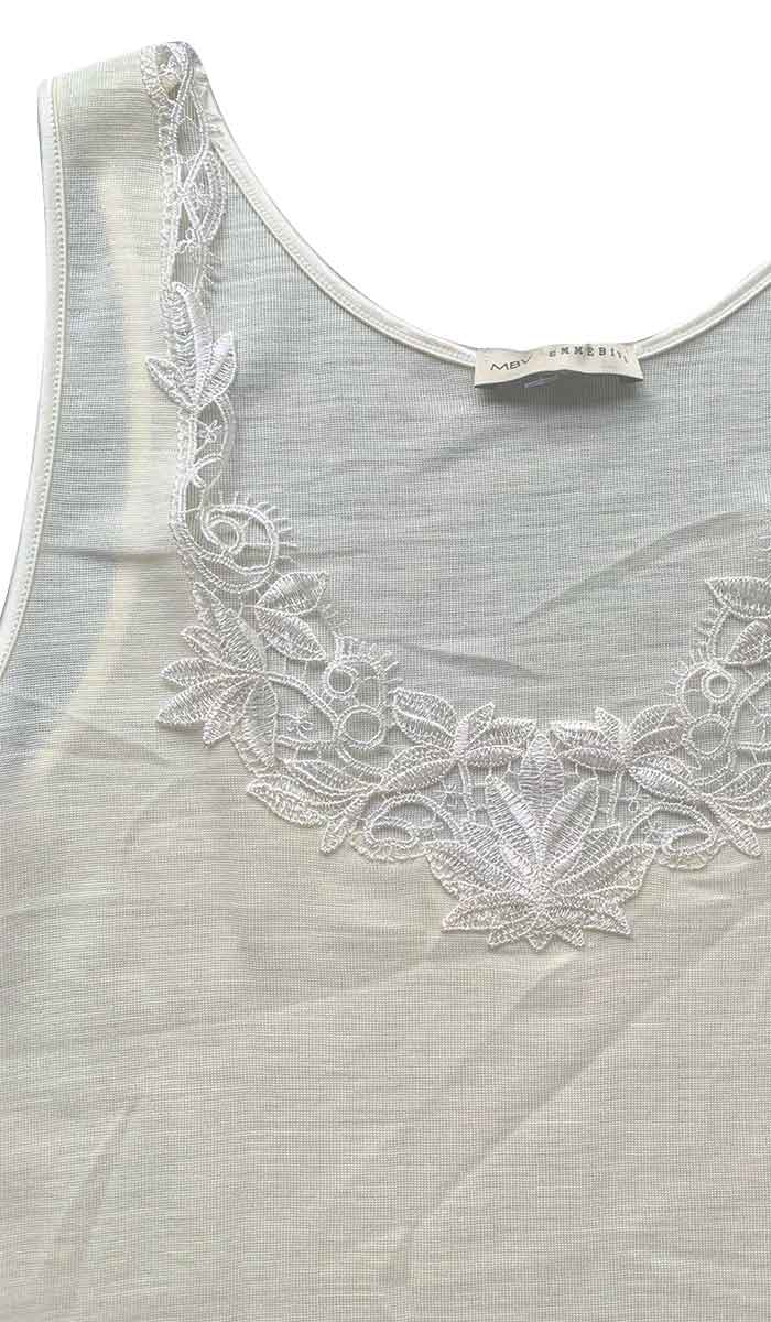 Emmebivi 85% Wool 15% Silk Lace Trim Singlet in Ivory 93062