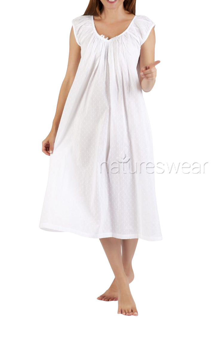 Woman wearing white Arabella nightgown