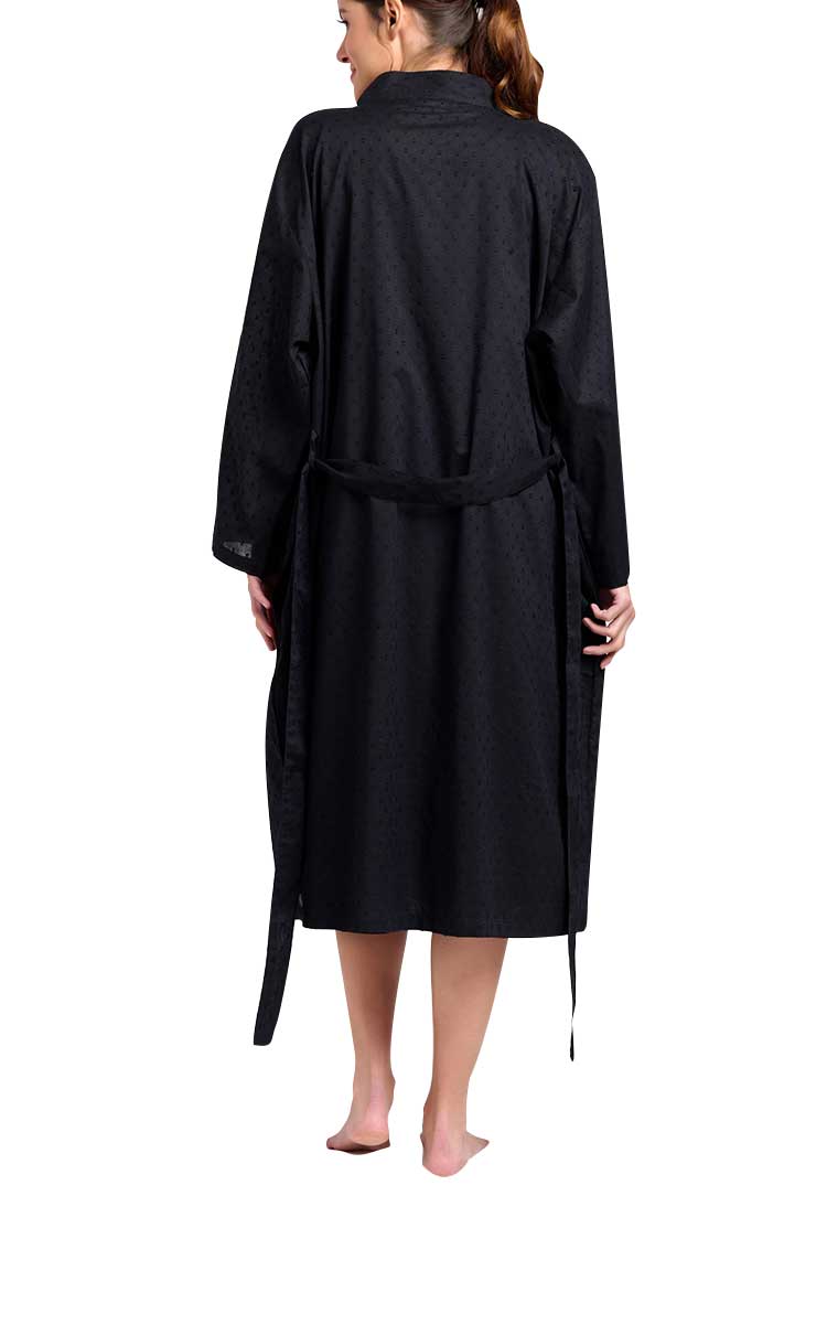 woman wearing Arabella cotton black robe
