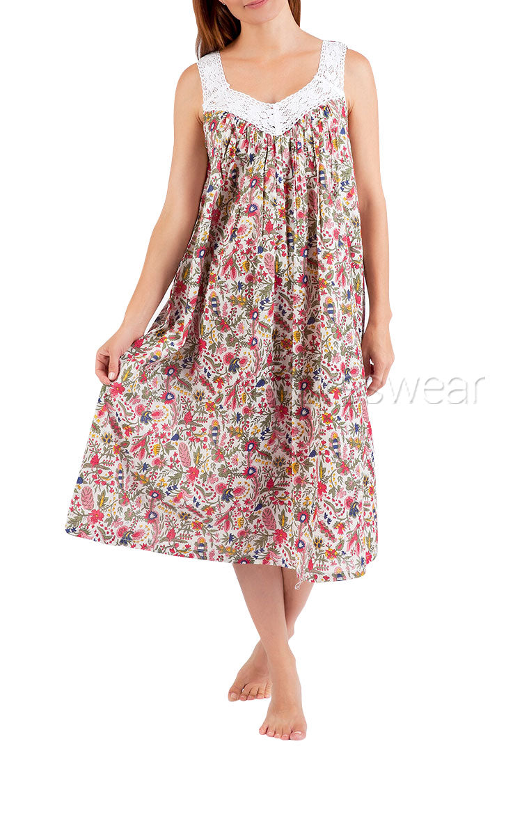 Woman wearing Arabella wearing cotton floral nightie