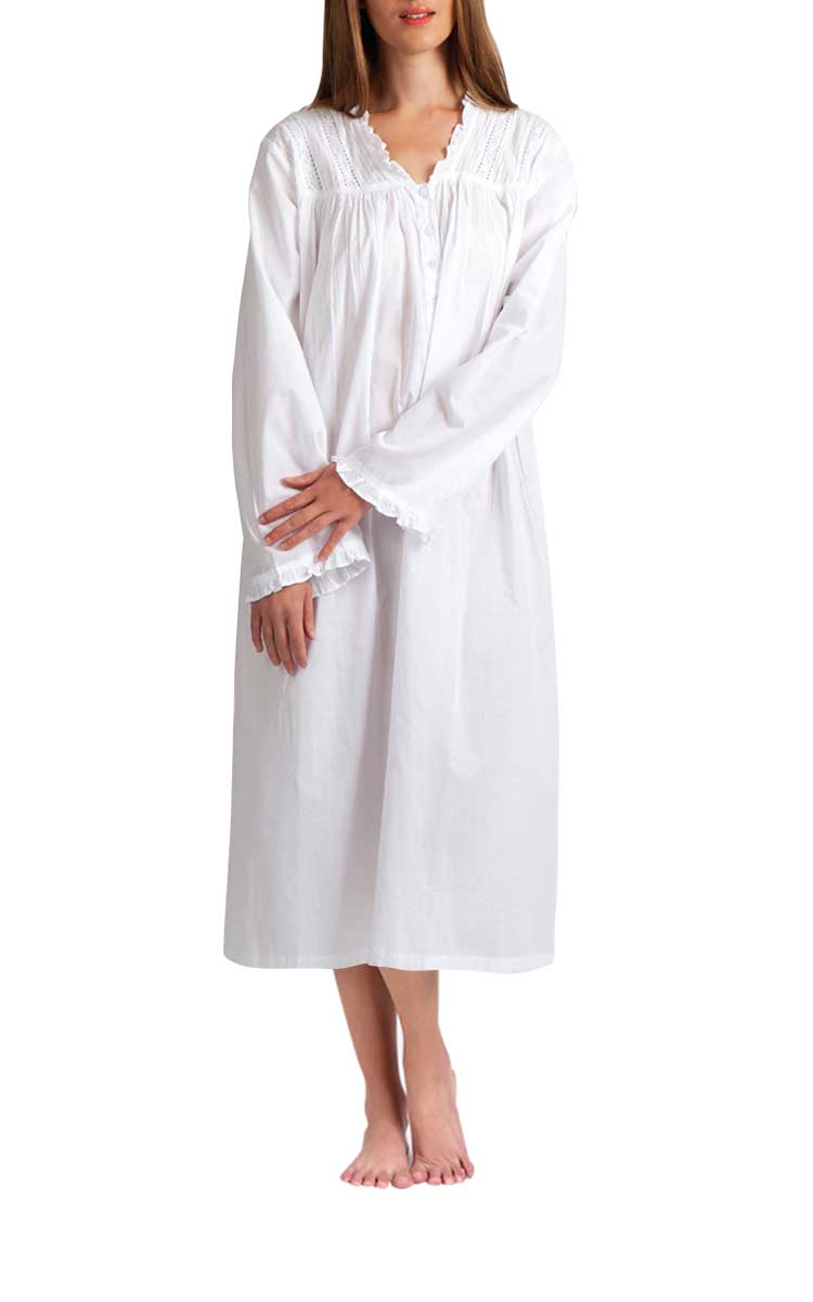 Woman wearing Arabella cotton long sleeve winter nightie
