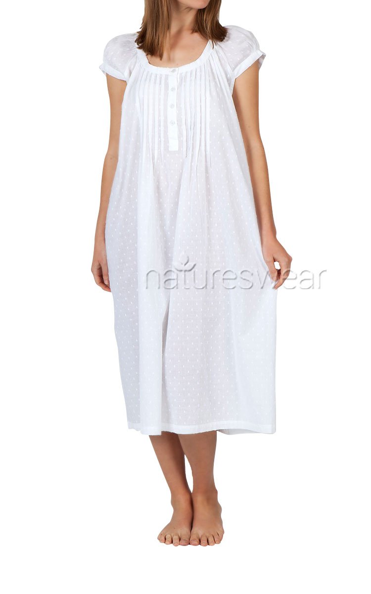 Woman wearing cotton white nightgown by Arabella