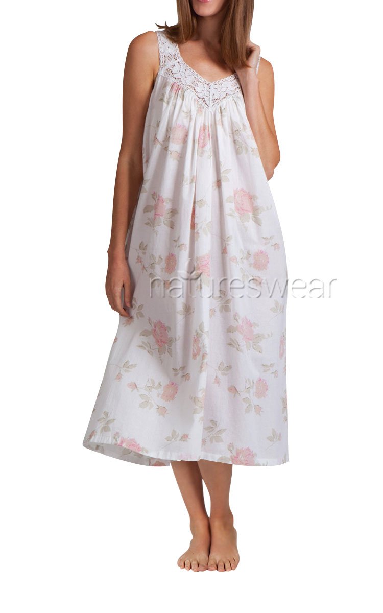 Woman wearing Arabella floral cotton nightgown