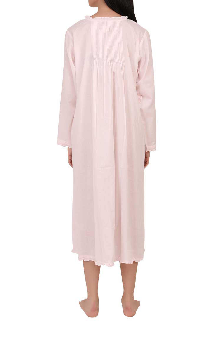 Woman wearing cotton long sleeve winter nightdress by Arabella 