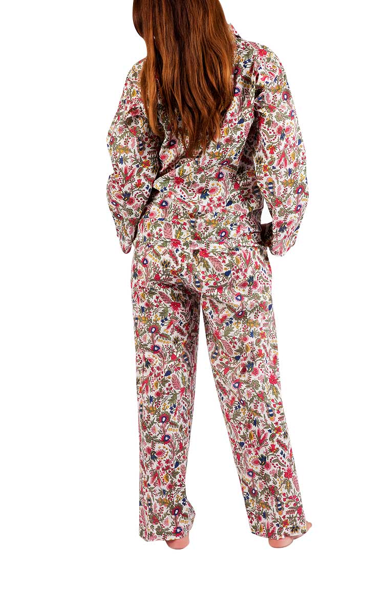 Woman wearing Arabella cotton winter pyjama in floral print