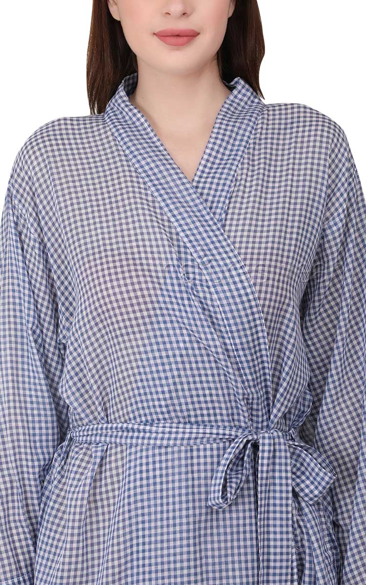 Arabella Blue Gingham Cotton Robe MD-75EE Australia and New Zealand